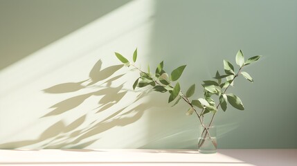 Minimal abstract background for product presentation, Shadow and light from windows on plaster wall, AI generated.