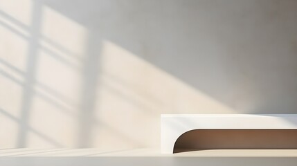 Minimal abstract background for product presentation, Shadow and light from windows on plaster wall, AI generated.