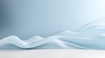 A beautiful abstract modern light blue backdrop for a product presentation with a smooth floor and trailing smoke, AI generated.