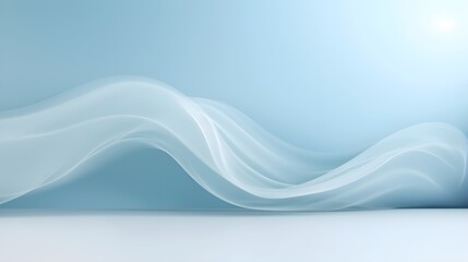 A beautiful abstract modern light blue backdrop for a product presentation with a smooth floor and trailing smoke, AI generated.