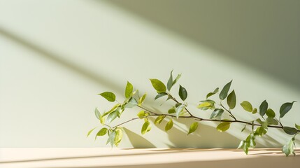 Minimal abstract background for product presentation, Shadow and light from windows on plaster wall, AI generated.