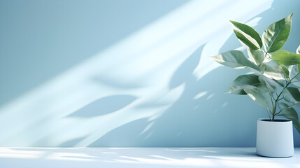 Minimal abstract background for product presentation, Shadow and light from windows on plaster wall, AI generated.