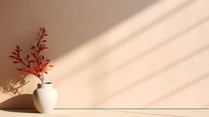 Minimal abstract background for product presentation, Shadow and light from windows on plaster wall, AI generated.