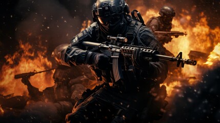 Picture of a elite military special forces in full combat geat, ready for battle, high quality picture, concept of war, 16:9