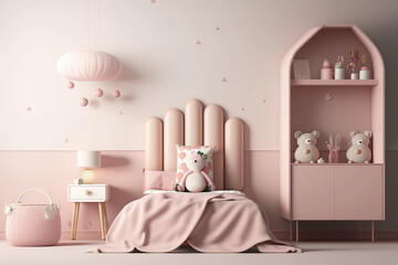 Pink child bedroom mockup,. Generative AI