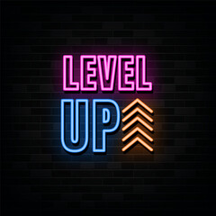 Level Up Neon Signs Vector. Design Template Neon Style