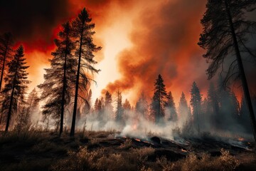 Fototapeta premium the fire burning through pine trees in yellowstone national park on friday, july 6, 2019 photo by steve sisfeld