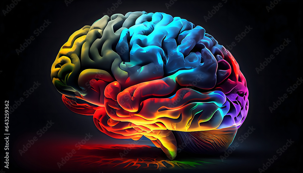 Wall mural 3d rendered illustration of a colorful human brain full with creativity