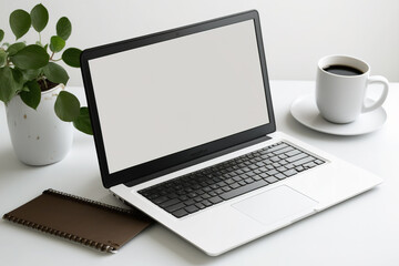 Isolated laptop with an empty screen Table on a white background. Generative AI