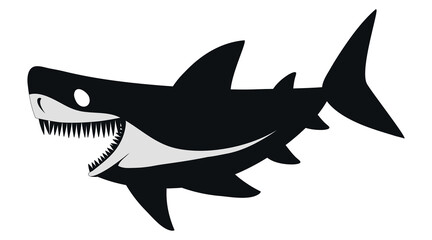 Black silhouette of a dangerous shark. Vector icon on a gray background