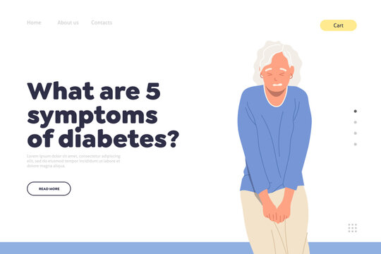 Landing page design medical website template giving information what five symptom of diabetes