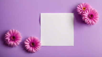 Blank White Paper Mockup on Regal Purple Background with Elegant Floral Accent