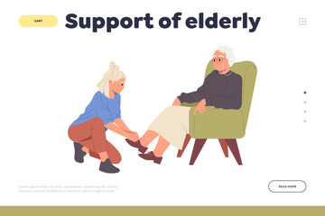 Landing page design template for online service offering support of elderly pensioner and disabled