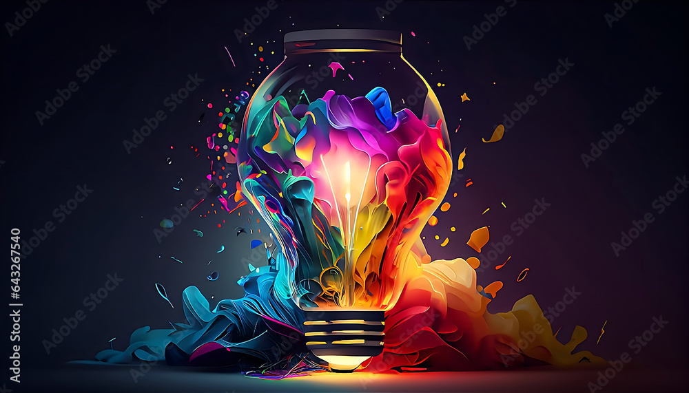 Wall mural a colorful abstract glowing creative idea lightbulb