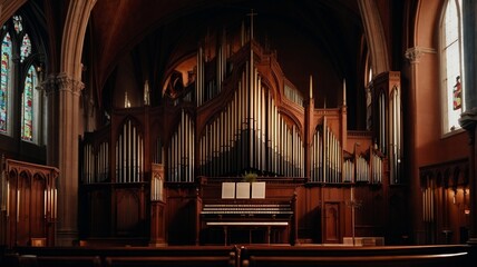 The Majestic Pipe Organ and Stained Glass Windows in a Magnificent Church