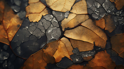 Fragmented Foliage, Burnt Leaf, Close-up shot, Golden Leaf, Texture, Background - Generative AI