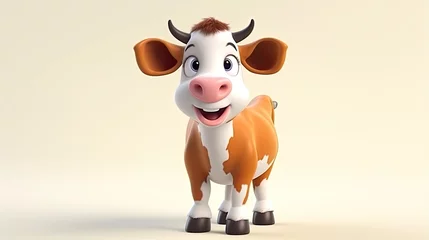 Tuinposter 3d cartoon cow character isolated on white background © stocker