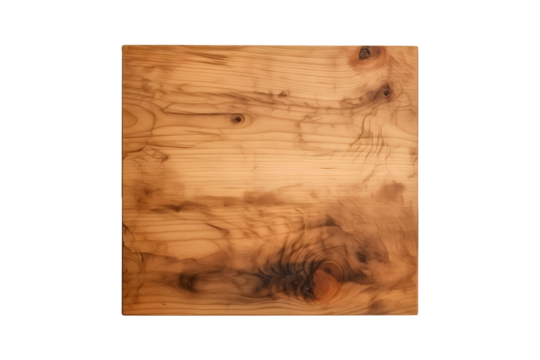 Wooden butcher board top view isolated on transparent background, Generative ai
