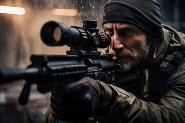 Fototapeta premium Military with rifle with sniper rifle