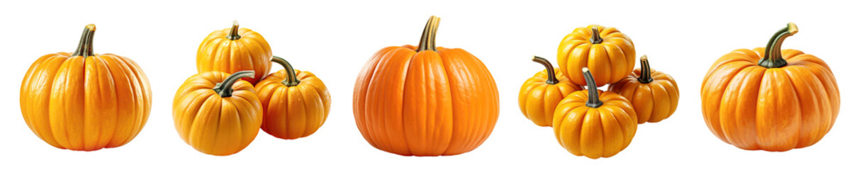 Obraz premium Set of pumpkins. Isolated cutout on transparent background.