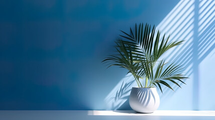 Nature-Inspired Product Showcase: Blue Abstract Background with Green Plant | Ai Generative