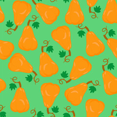 Vector seamless pattern with pumpkins. Hand drawn colorful illustration. Halloween background