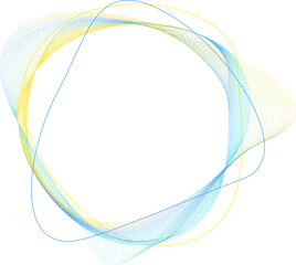 curved frame made of dynamic neon curved lines for technology concepts, user interface design, web design. yellow and blue and dark blue lines. Transparent background
