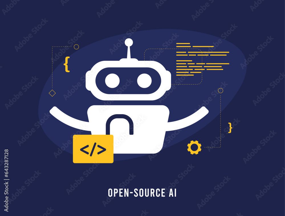 Aufkleber open source ai tools and projects concept. open-source artificial intelligence software for code cre