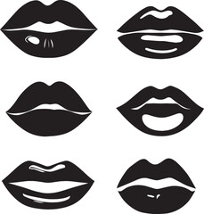 Female Lip vector art illustration set of group black color