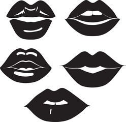Female Lip vector art illustration set of group black color