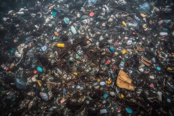 Fototapeta na wymiar plastic debris floating in the ocean, taken from an underwater camera on march 29, 2018 photo credit afp