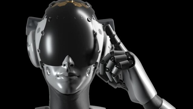 portrait of a female robot making a gesture of caution. has an alpha channel