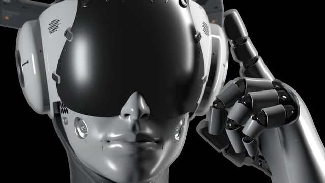 portrait of a female robot making a gesture of caution. has an alpha channel