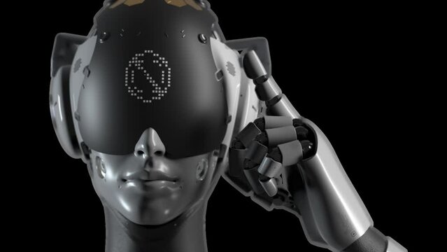 the female robot makes a hand gesture indicating caution. has an alpha channel