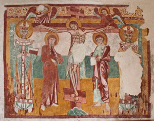 Cristo crocifisso tra Maria e San Giovanni e due santi Vescovi; affresco nella Basilica di Aquileia