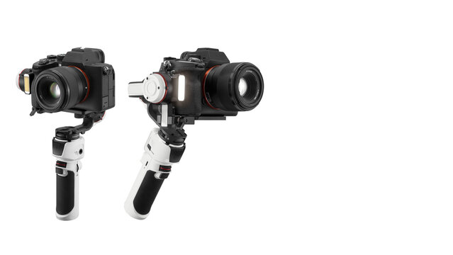 Pan-axis camera mount handle isolated on white copy-space background.