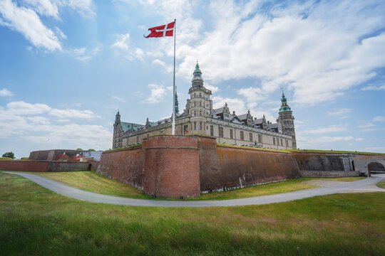 Kronborg Castle view with Danish Flag - Helsingor, Denmark