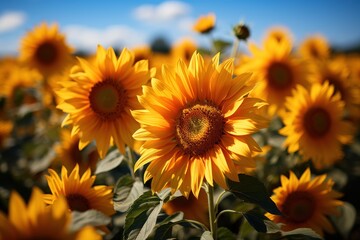 Beautiful sunflowers in the field. Sunflower natural background