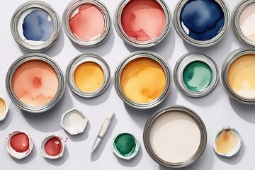 colorful paint brushes on white background. flat lay. top viewcolorful paint brushes on white background. flat lay