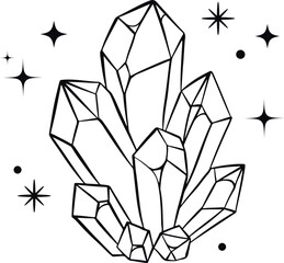 Crystal celestial gemstones minimalistic black line art. - 643296188