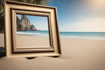 picture frame with beautiful seapicture frame with beautiful seaempty wooden picture frame on a sandy beach with a beautiful landscape