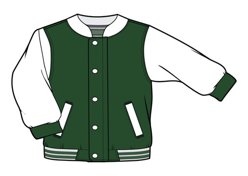 recommend clip art: Green and White Bomber Jacket. Men's, women, Unisex Fashion Illustration, Vector, CAD, Technical Drawing, Flat Drawing, Template, Mockup.