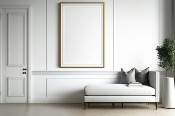 modern classic interior room with white blank wall frame. Generative AI