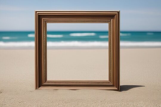 picture frame on the sandy beach.picture frame on the sandy beach