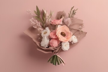 composition with beautiful bouquet of different flowerscomposition with beautiful bouquet of different flowerscomposition with beautiful bouquet of different spring flowers and paper flowers on beige 