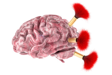 Human brain with tranquillizer darts, 3D rendering isolated on transparent background - obrazy, fototapety, plakaty