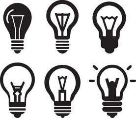 Light Bulb Icon vector art illustration a set of group black color