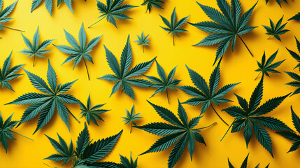 Cannabisblätter auf gelben Hintergrund