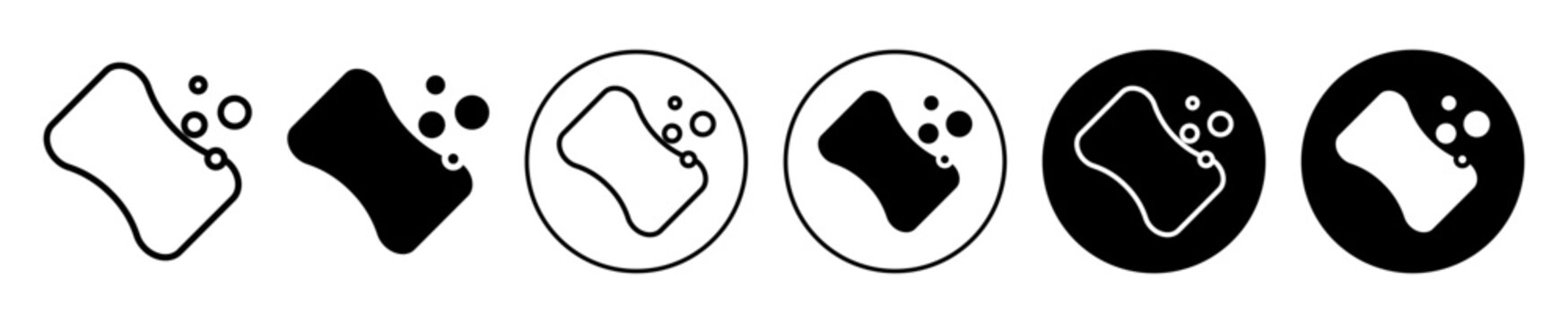 Soap icon set. Soap bar with bubbles vector symbol in black filled and outlined style.