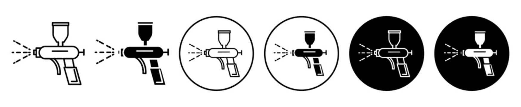 Spray gun icon set. car autobody paint Spray gun vector symbol in black filled and outlined style.